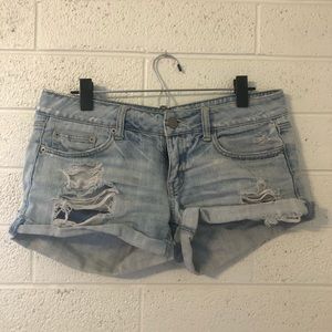 Distressed denim shorts